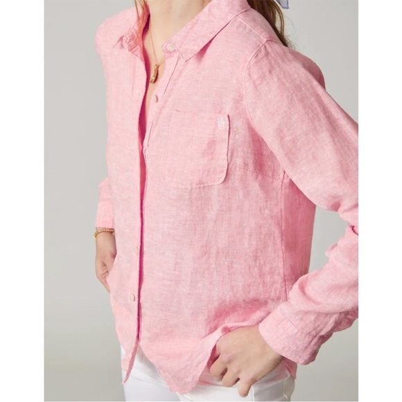 Spartina 449 Callie 100% Linen Shirt Pale Pink Size Medium Beachy Preppy Casual - Picture 1 of 16